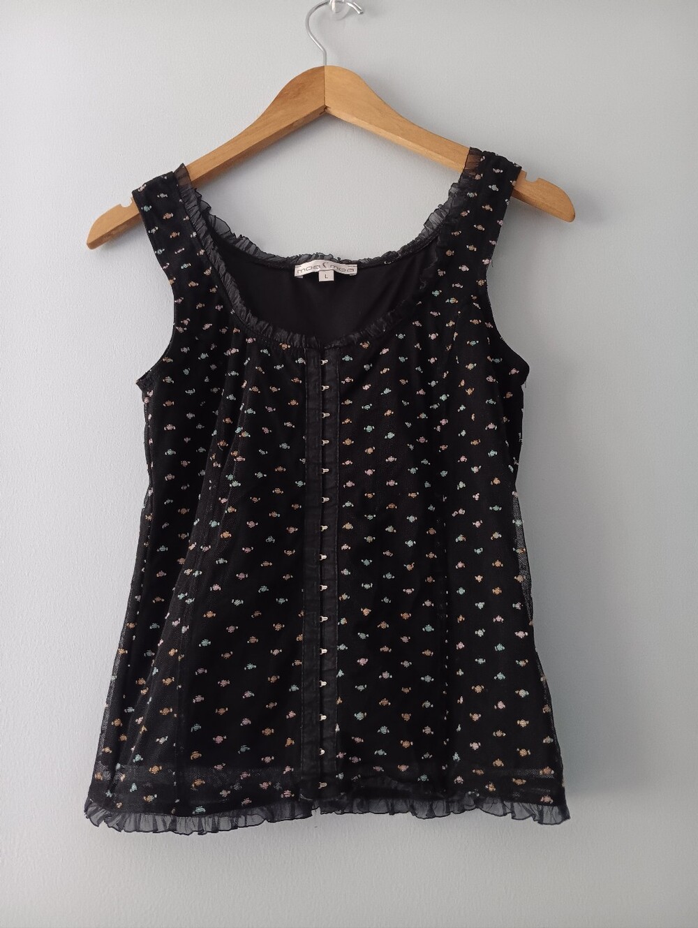 Vintage Moa Moa Black With Mulitcolored Pattern Corset L